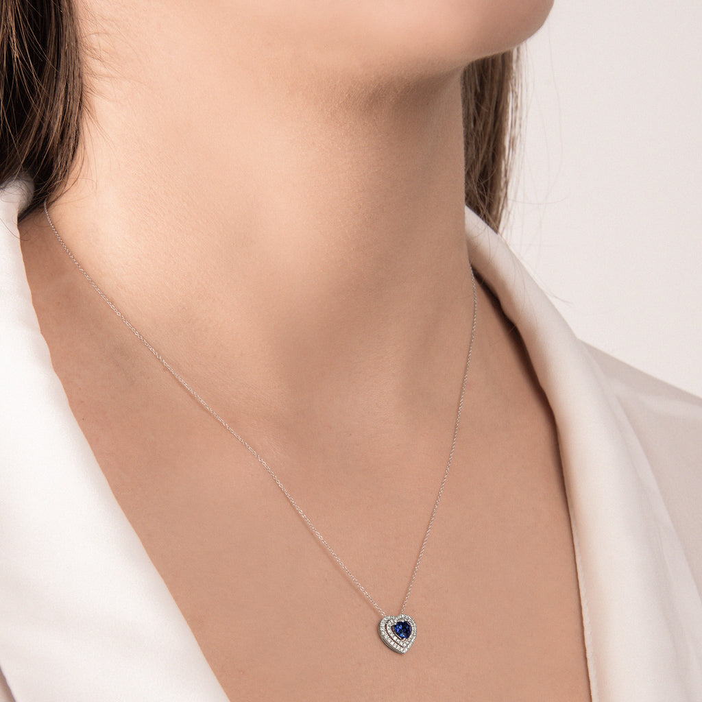 Girocollo con Zaffiro Cuore e Diamanti