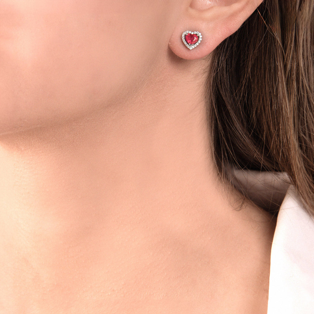 Orecchini Cuore con Rubino e Diamanti