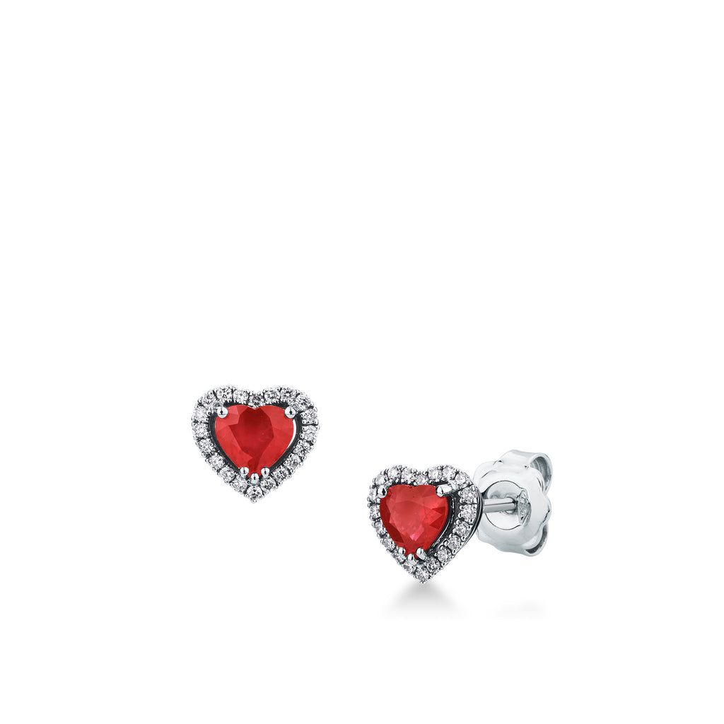 Orecchini Cuore con Rubino e Diamanti